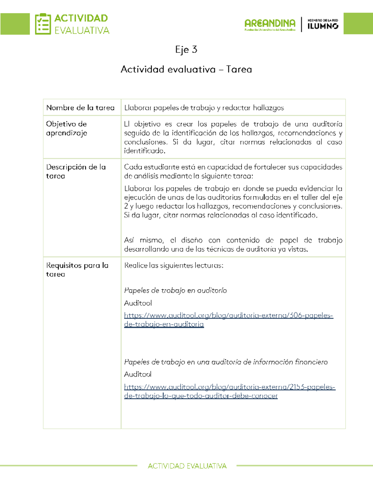 Actividad evaluativa Eje 3 - Auditoria Integral - Studocu