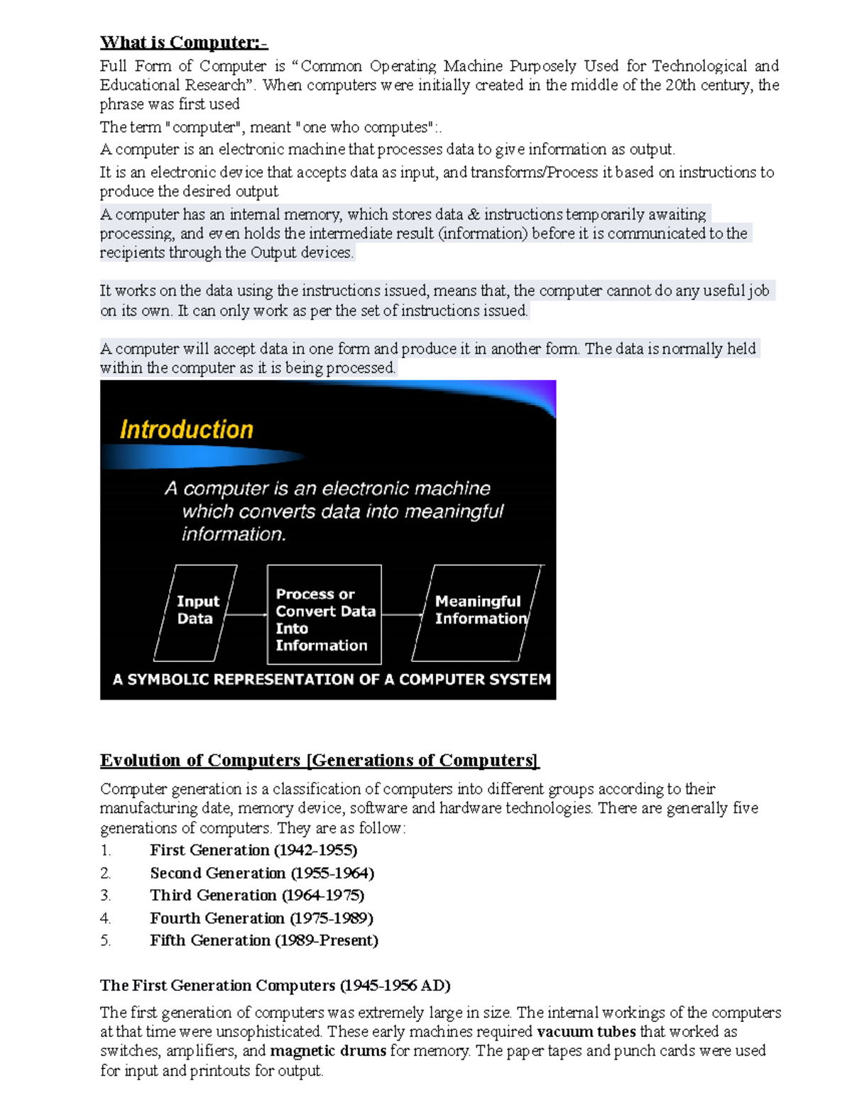 Notes Computer Basic - What is Computer:- Full Form of Computer is ...