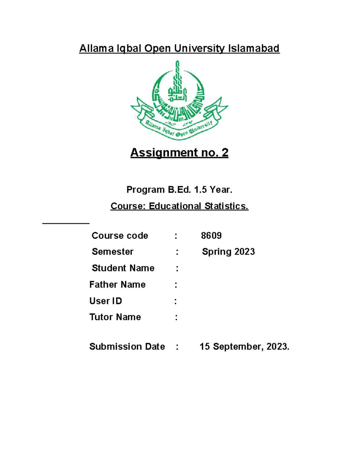 allama iqbal open university assignment upload