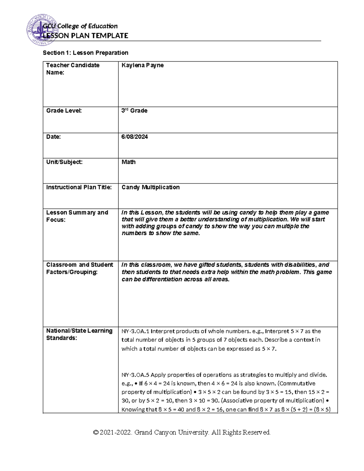 Math - Math problems - LESSON PLAN TEMPLATE Section 1: Lesson ...