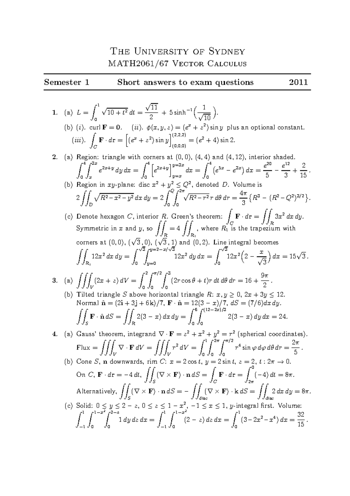 Vectorexam 11ans - The University of Sydney Vector Calculus Semester 1 ...