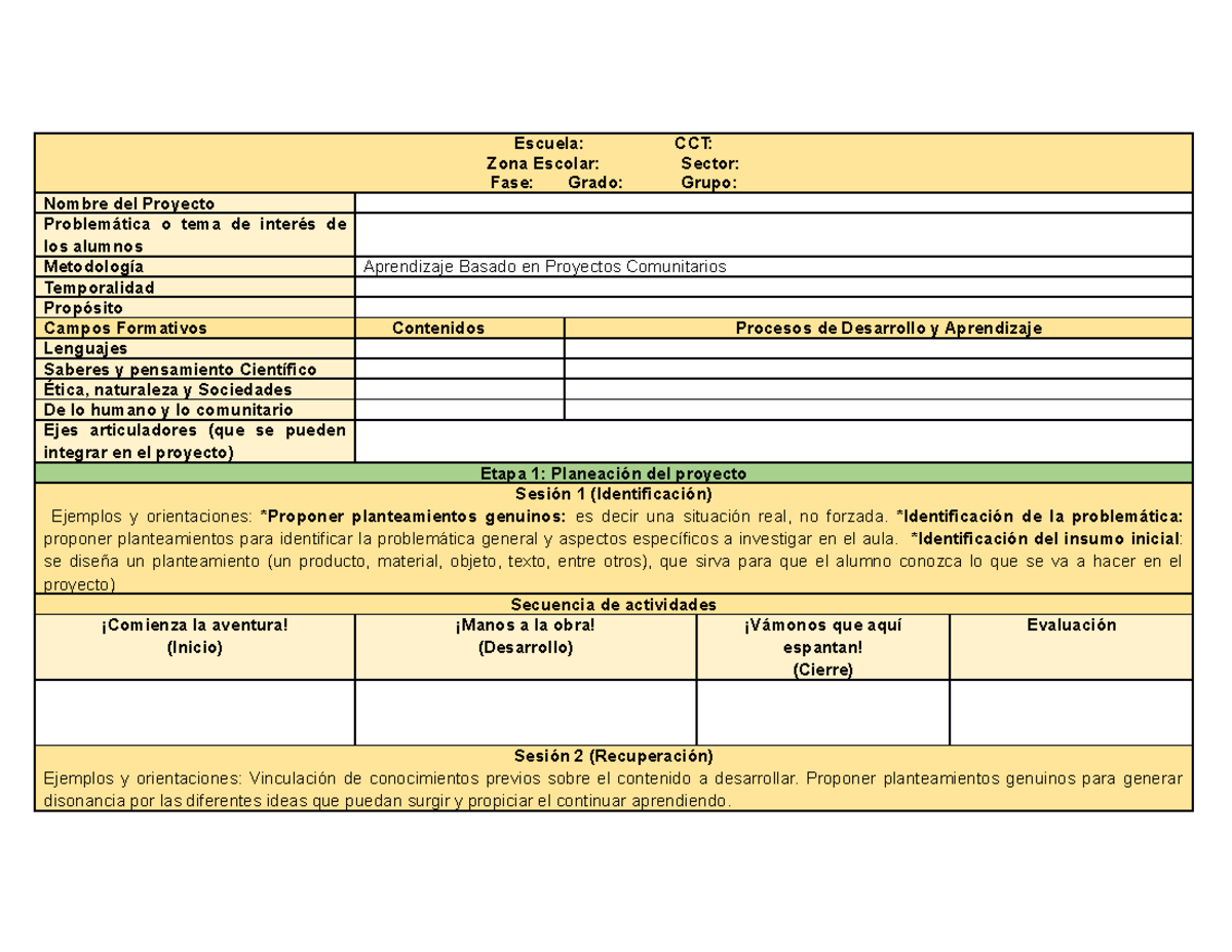 Formato planeacion proyectos comunitarios ABP - Escuela: CCT: Zona ...