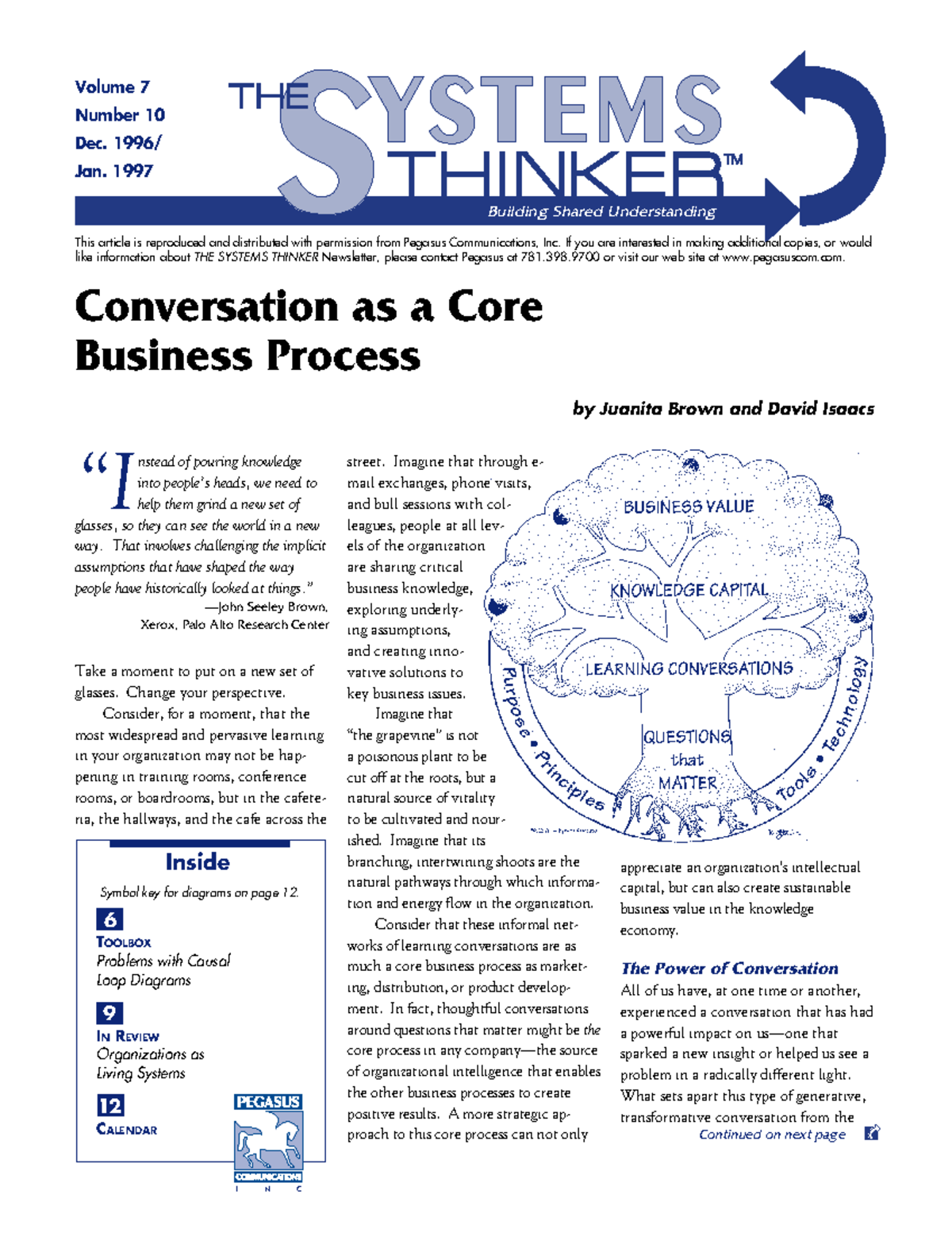 Conversation as a core business process - © 1996 Pegasus Communications ...