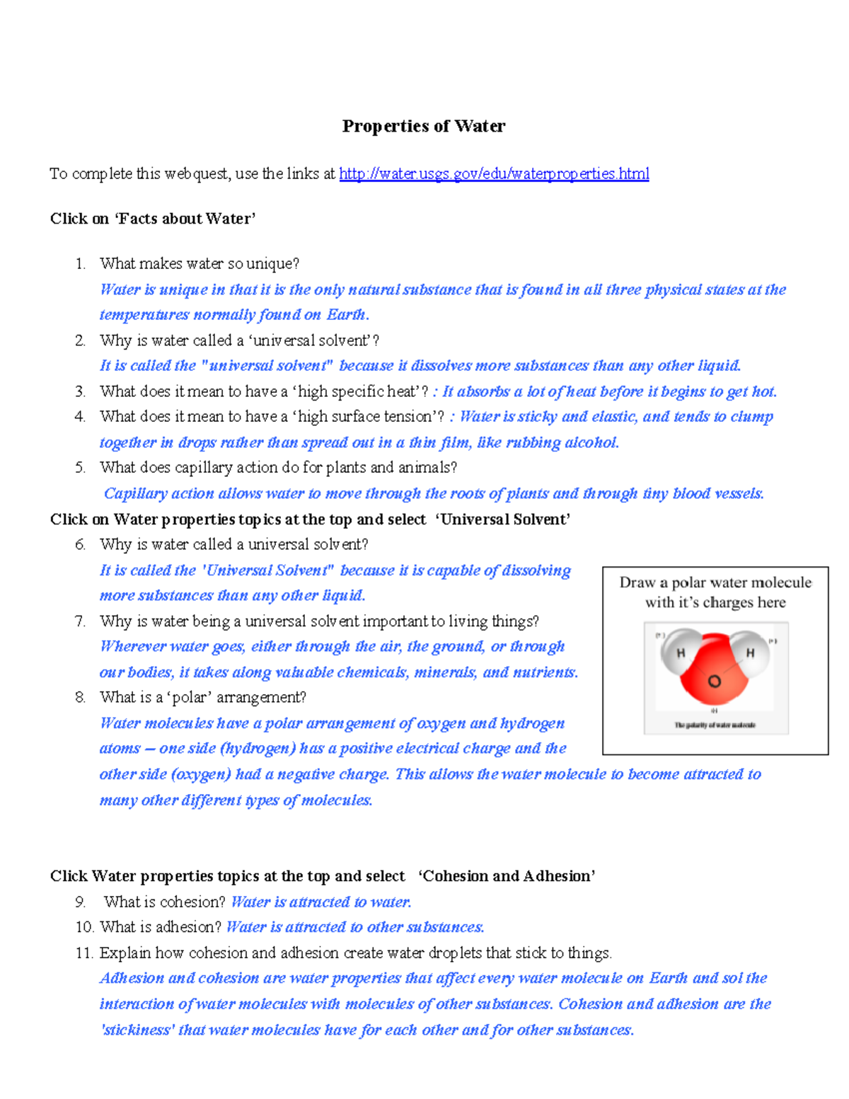 Properties Of Water Notes - Properties Of Water To Complete This ...