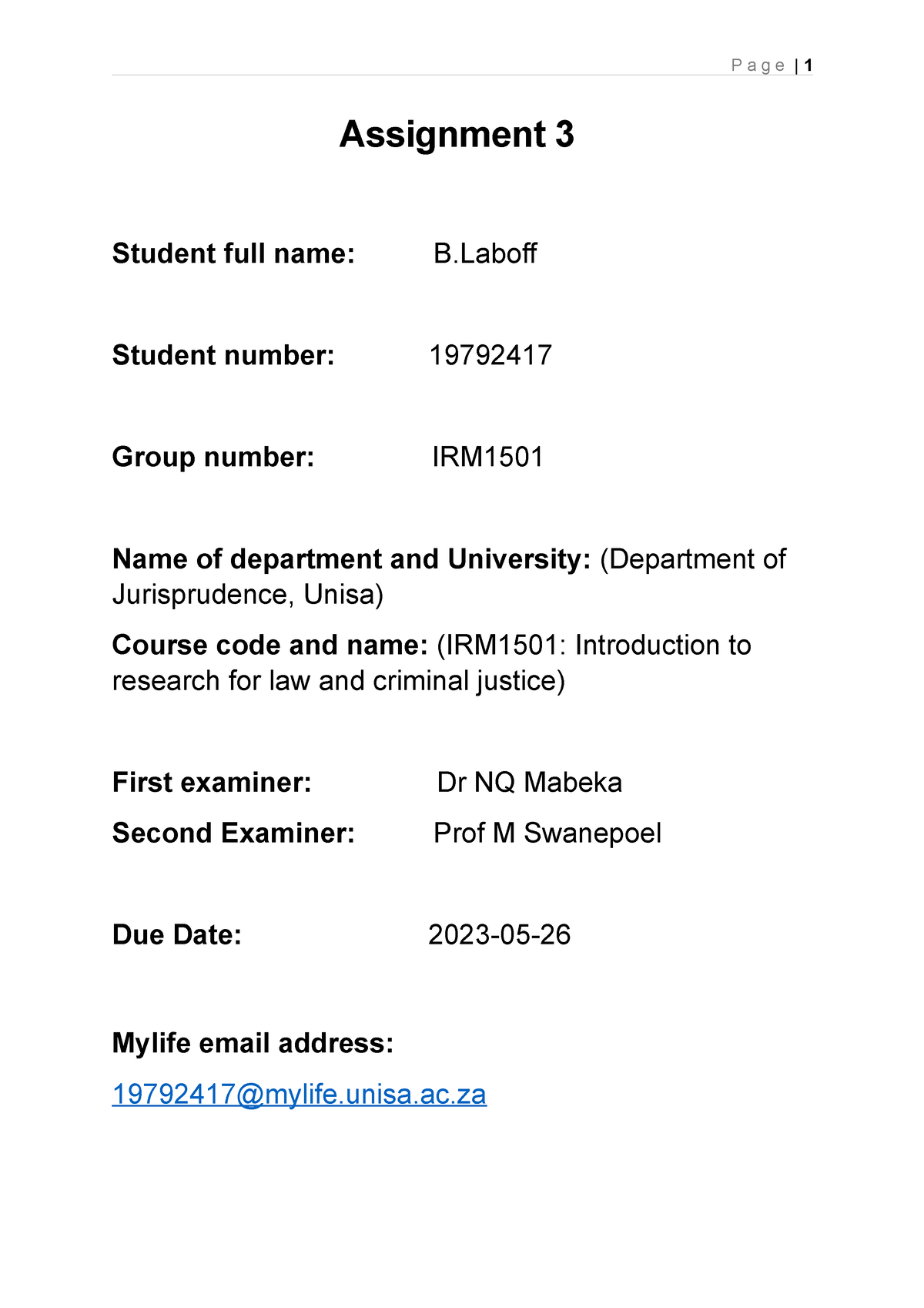 unisa assignment remark