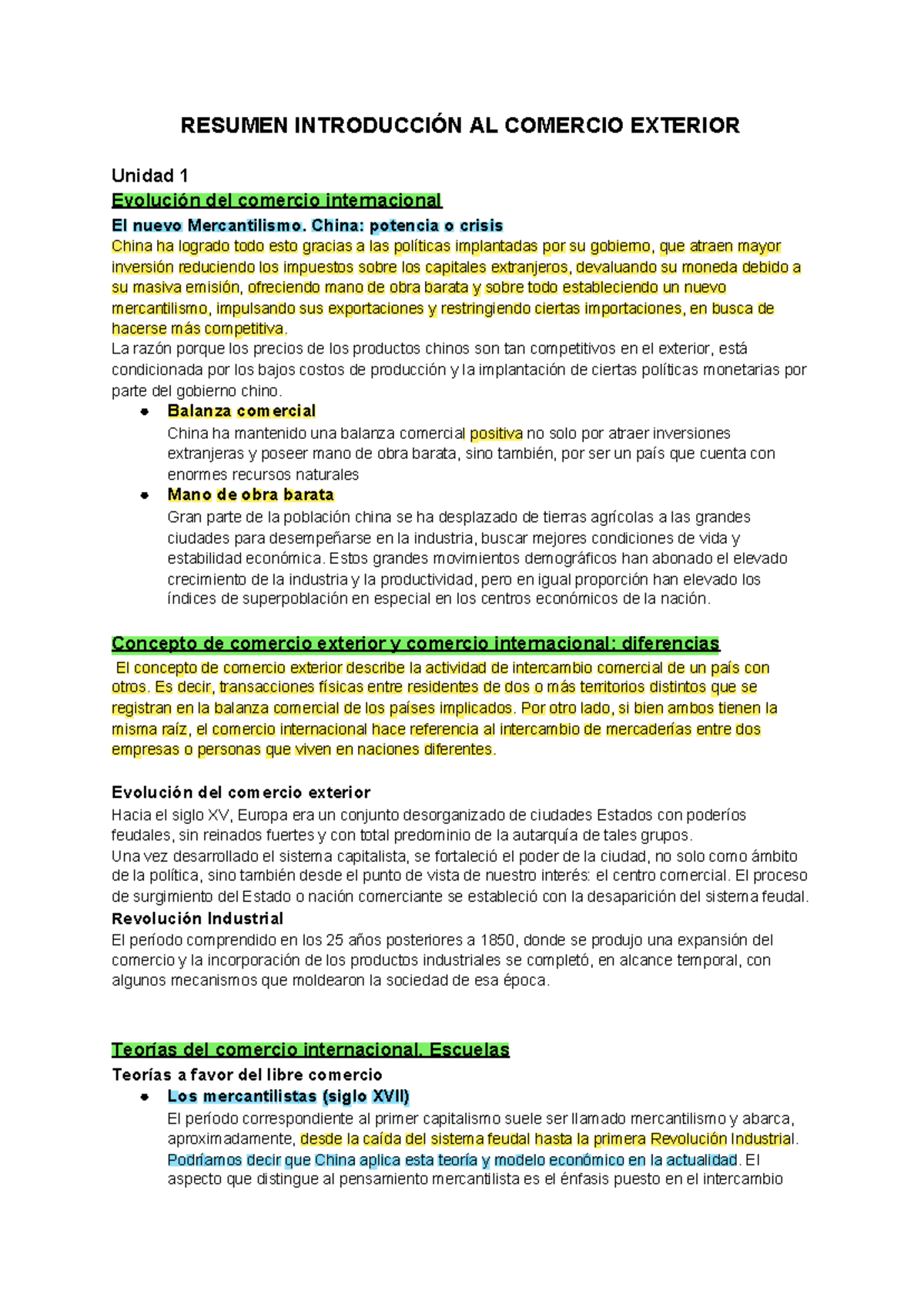 Resumen In Com Ext Resumen IntroducciÓn Al Comercio Exterior Unidad 1