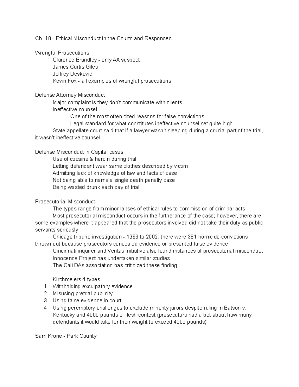 Ethics Chapter 10-end Notes - Ch. 10 - Ethical Misconduct in the Courts ...