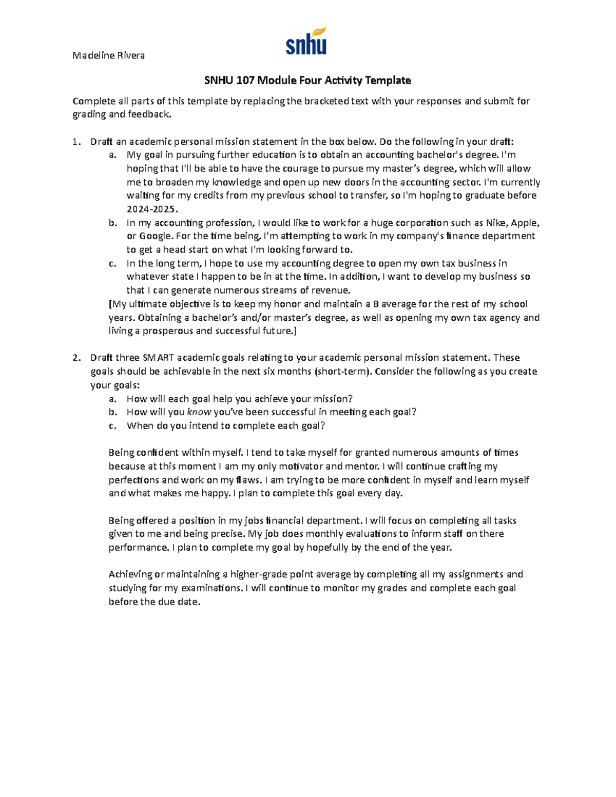 SNHU 107 Module Four Activity Complete Template - Madeline Rivera SNHU ...