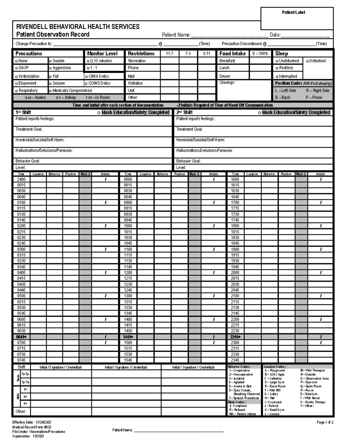 Med Rec 032-Patient Observation Record 11 - Effective Date: 11/24/2020 ...