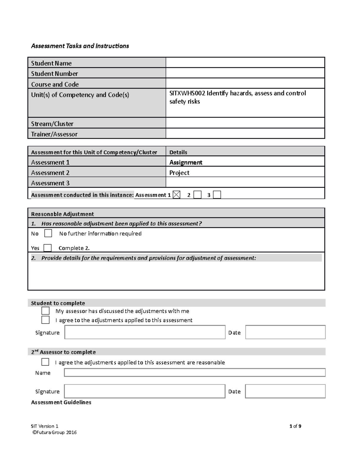 Sitxwhs 002 Assessment 1 -Assignment - Assessment Tasks and ...