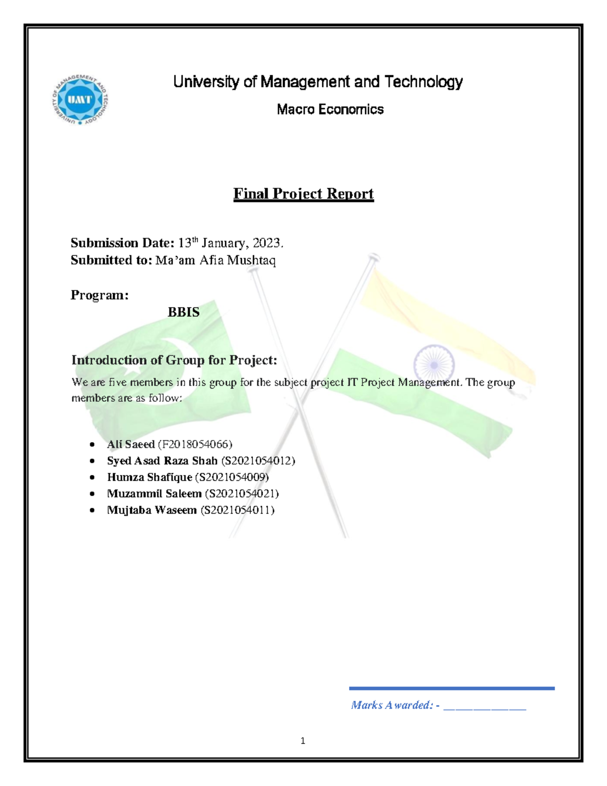 Macro Actual Final Report - University of Management and Technology ...
