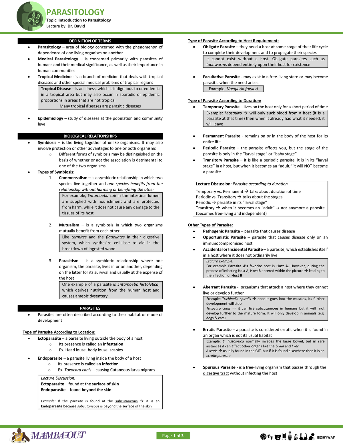 1 Parasitology - Introduction To Parasitology - Page 1 Of 3 ...