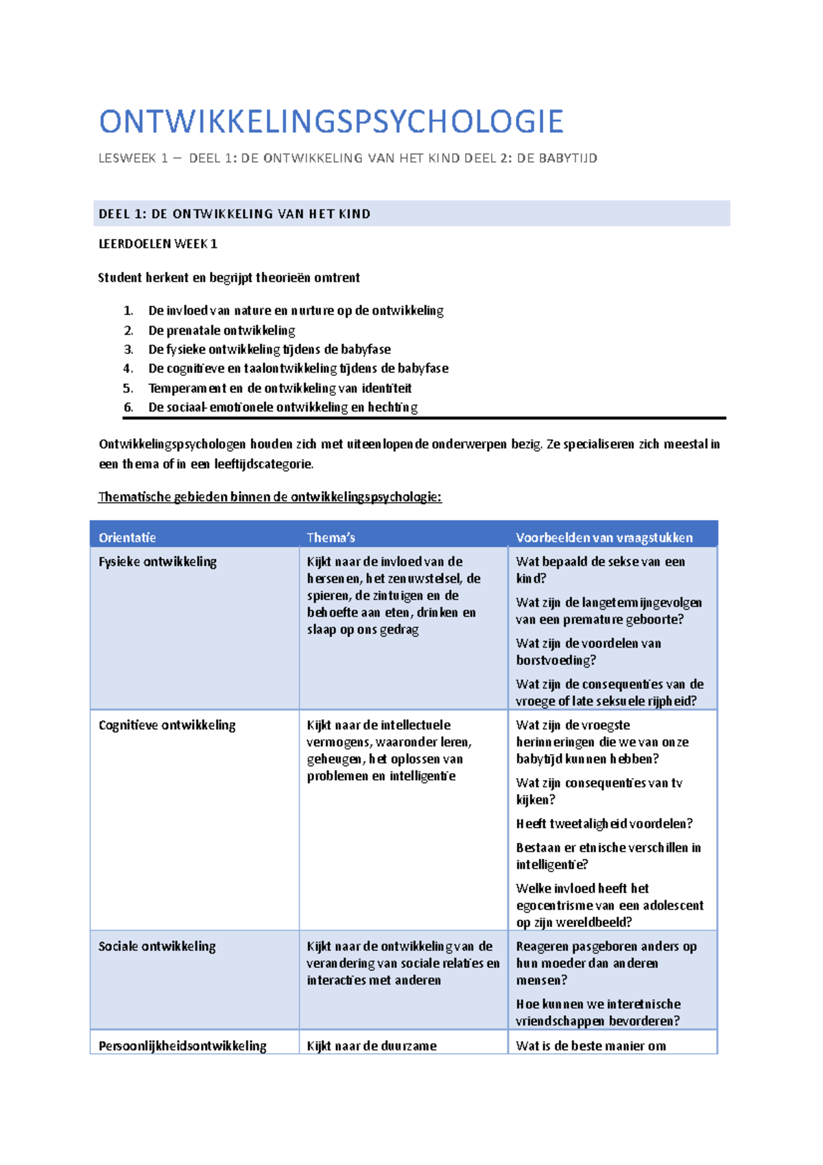 Babytijd - Ontwikkelingspsychologie - ONTWIKKELINGSPSYCHOLOGIE LESWEEK ...