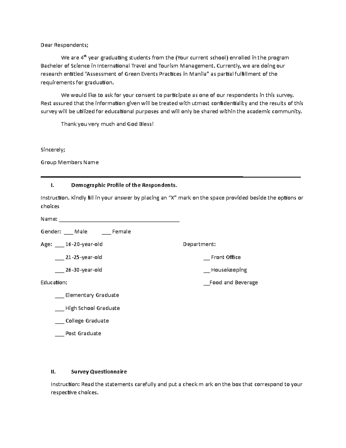 Sample Survey Instrument - Research in Daily Life 2 - Studocu