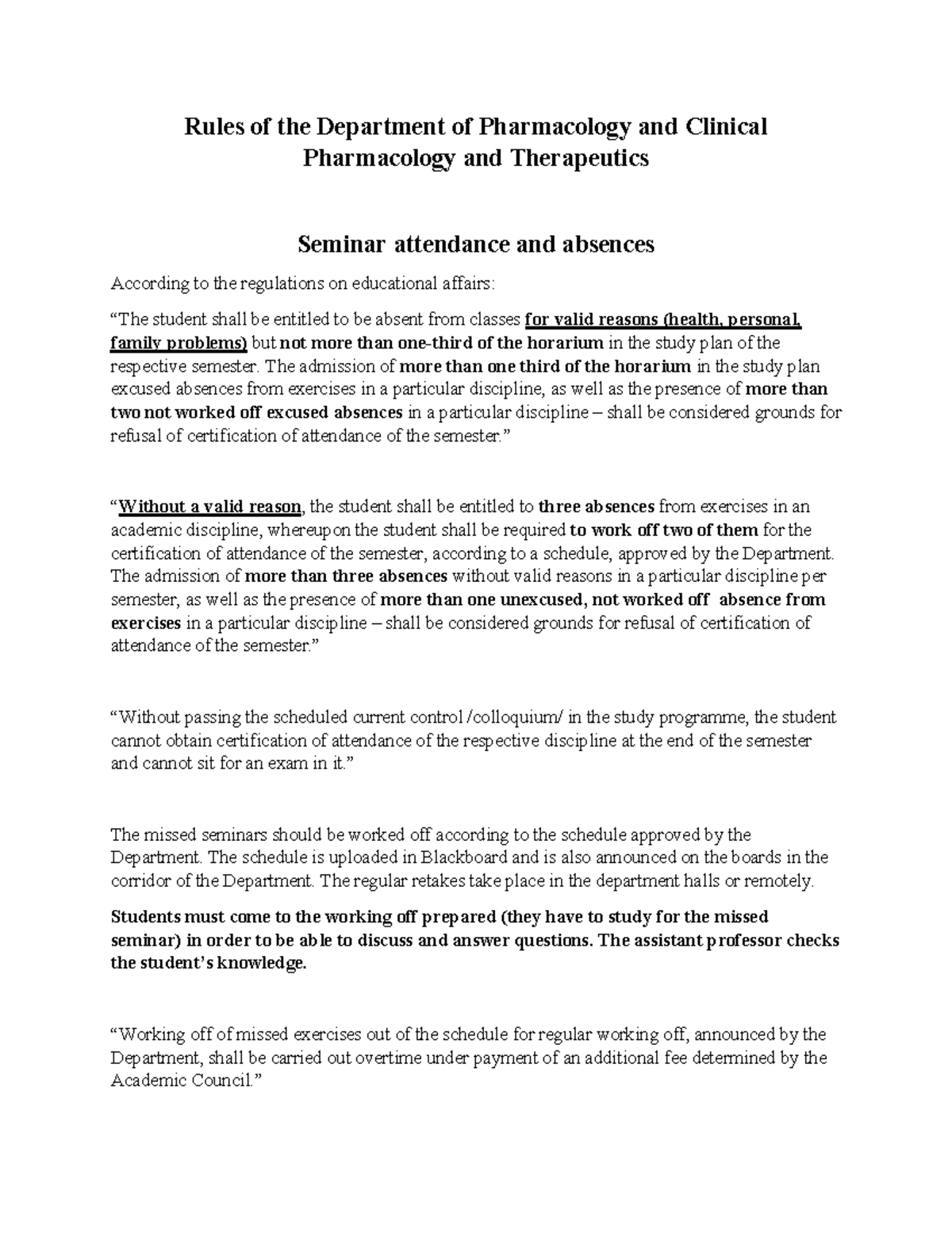 Angers University Pharmacology Rules Explained