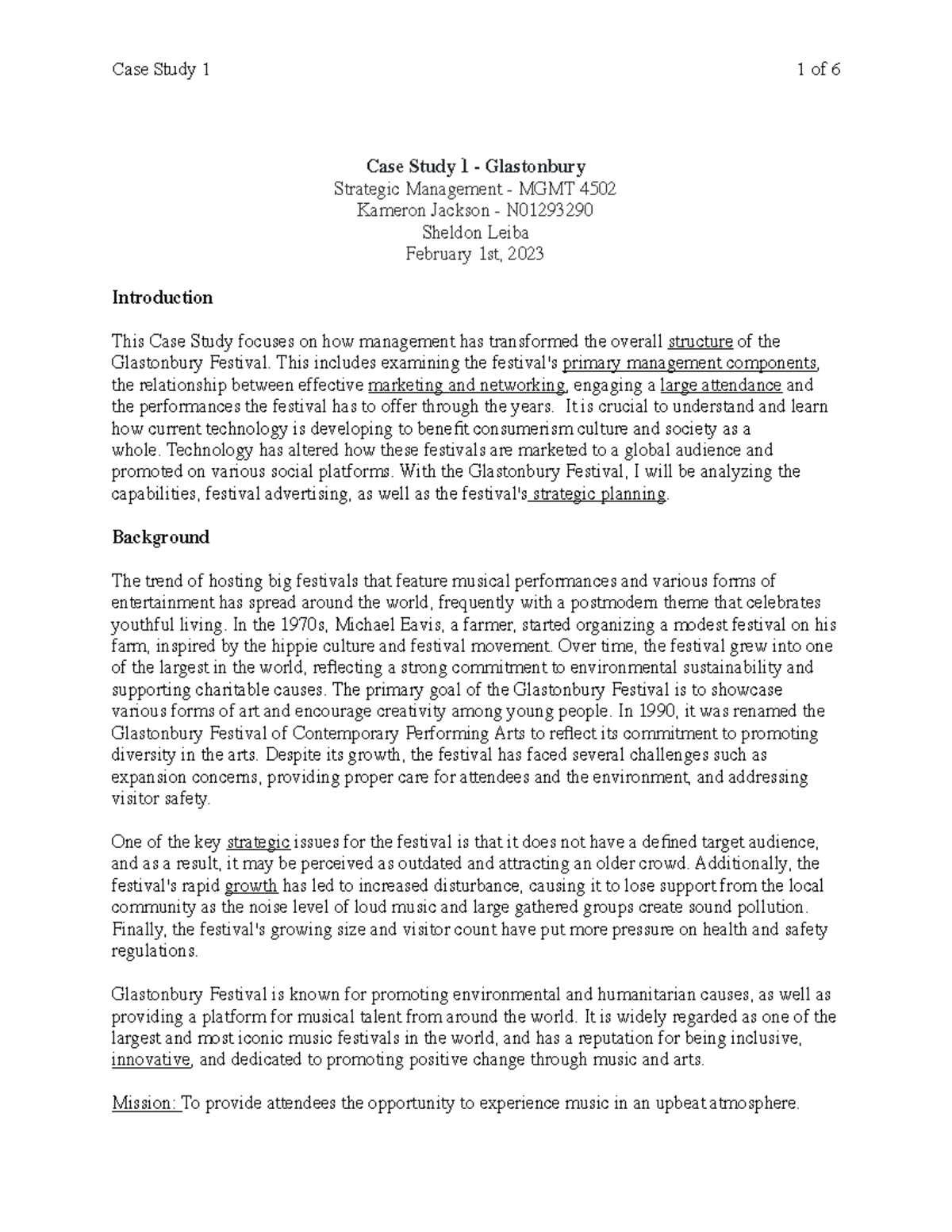 Case+Study+1 - case study - Case Study 1 - Glastonbury Strategic ...