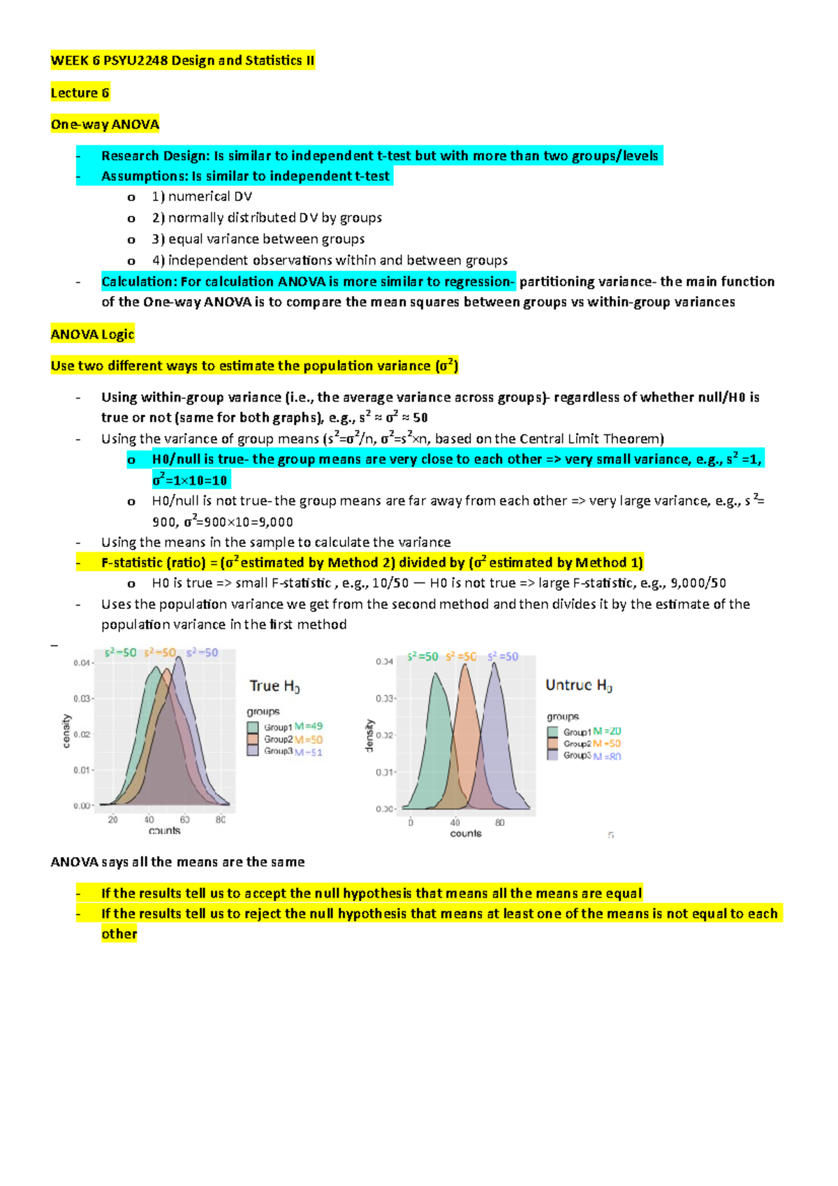 WEEK 6 PSYU2248 Design and Statistics II - , the average variance ...
