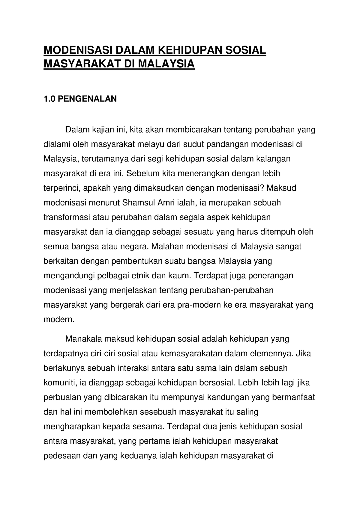 Modenisasi Dalam Kehidupan Sosial Masyarakat DI Malaysia( Final ...