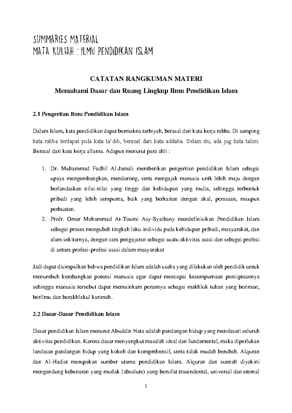 Dasar Dan Ruang Lingkup Ilmu Pendidikan Islam - Di Samping Kata Rabba ...