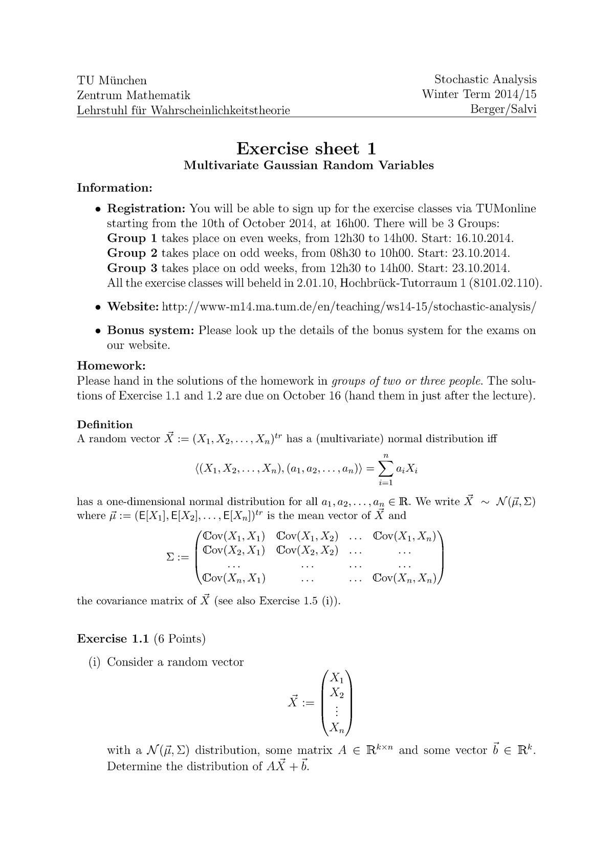 Stochatic Analysis TUM Exercise - TU Munchen ̈ Zentrum Mathematik ...