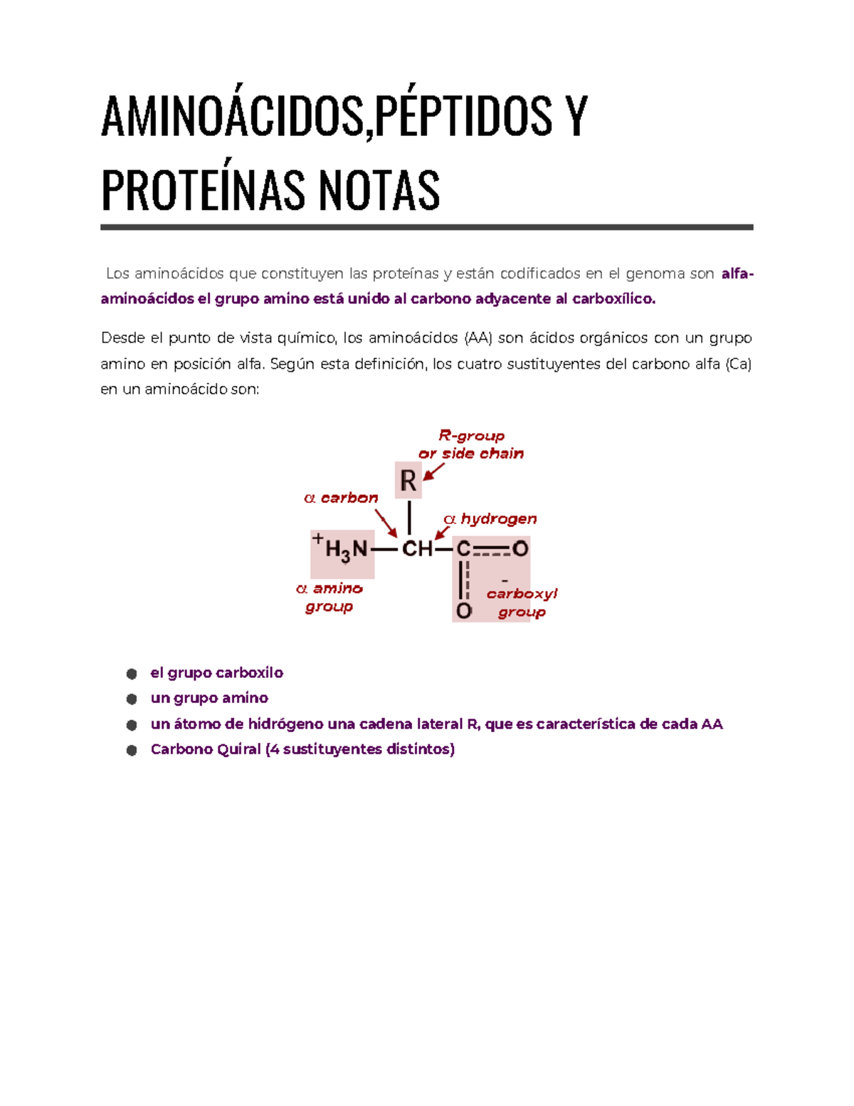 Aminoá Cidos,PÉ Ptidos Y ProteíNAS Notas - AMINOÁCIDOS,PÉPTIDOS Y ...