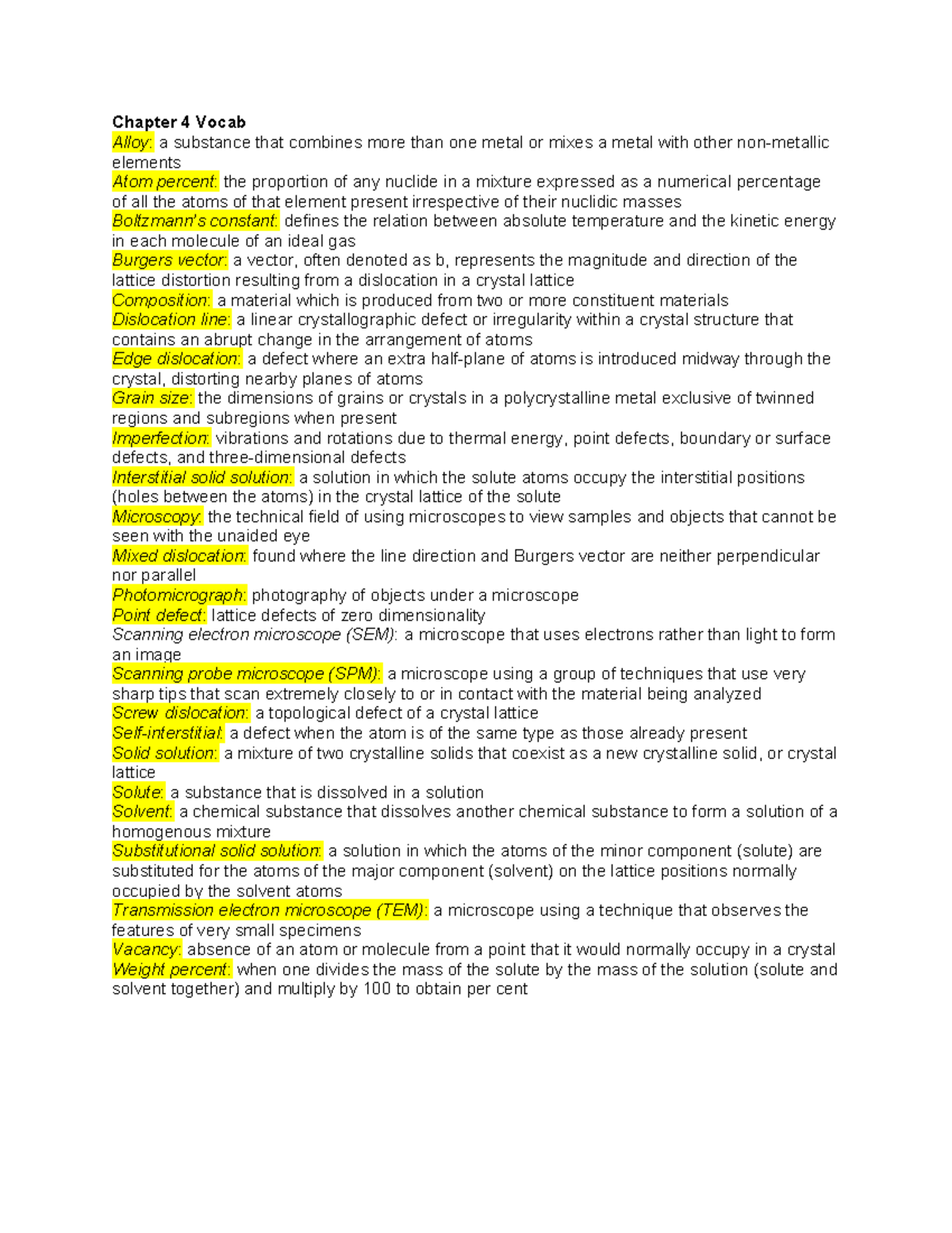 Structures and Properties of Materials Chapter 4 - Chapter 4 Vocab ...