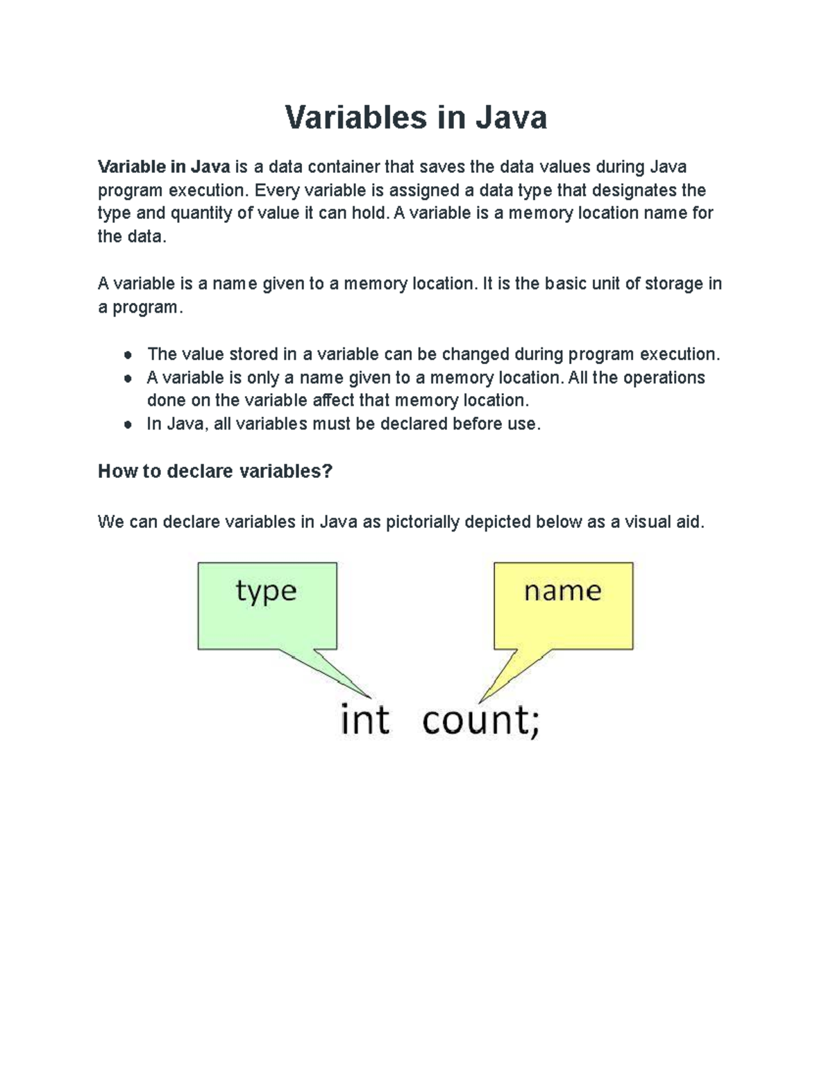 Variables in Java - Variables in Java Variable in Java is a data ...