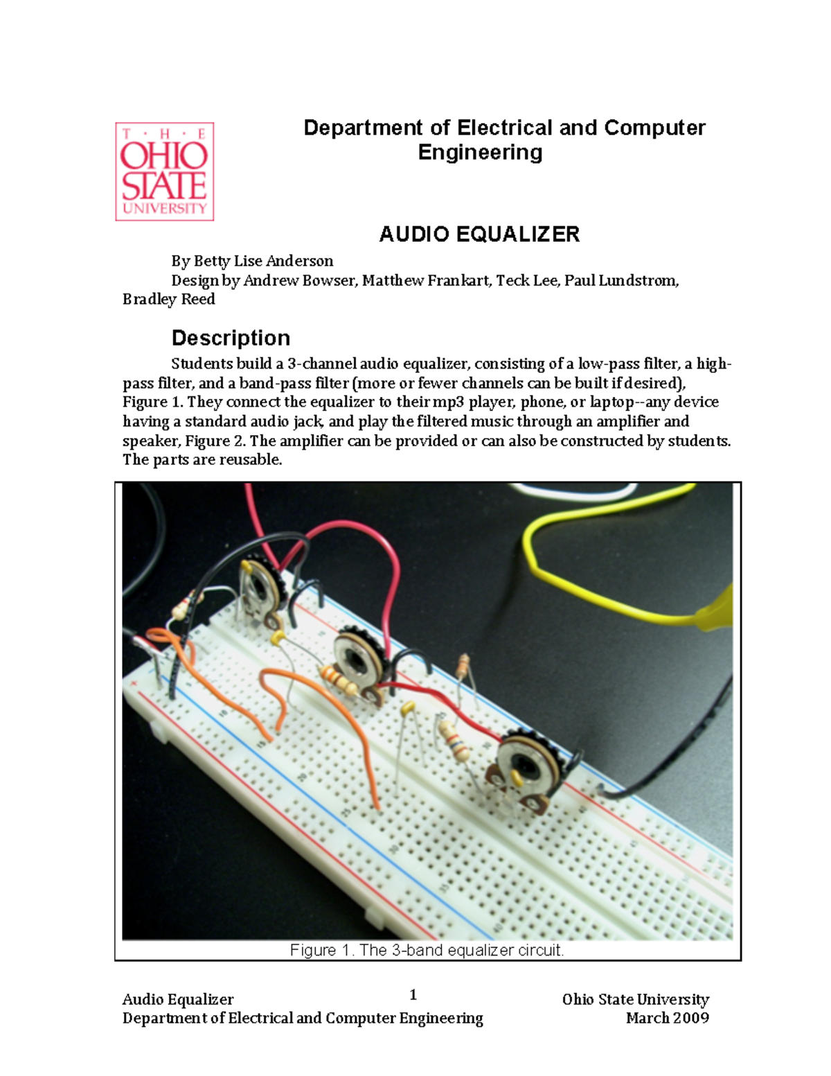 Audio Equalizer manual Audio Equalizer Ohio State University 1
