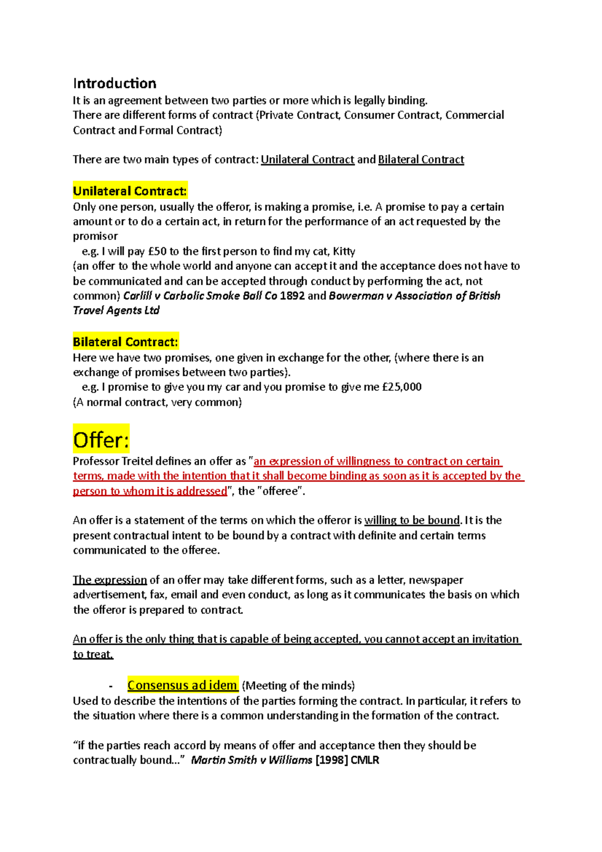 Offer - Introduction It is an agreement between two parties or more ...
