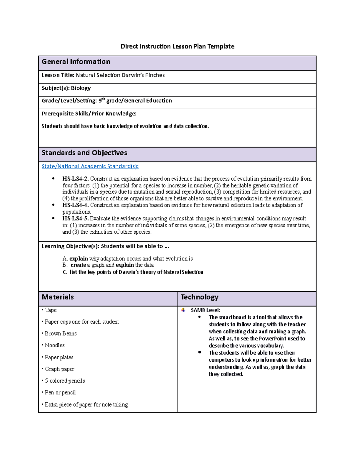 Lesson Plan example - Direct Instruction Lesson Plan Template General  Information Lesson Title: - Studocu