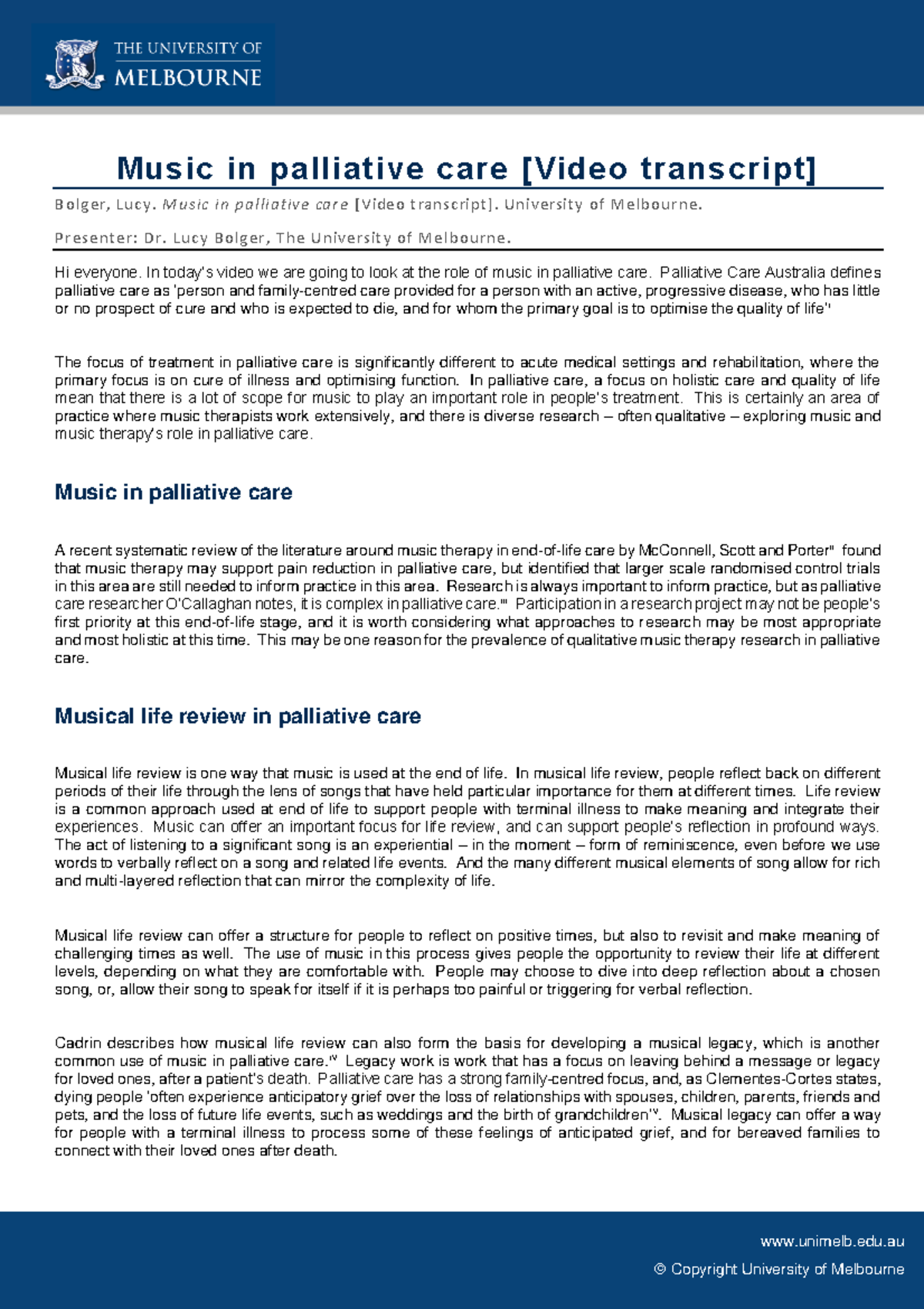 MUSI2015 0 Music in palliative care - Video transcript - unimelb.edu ...