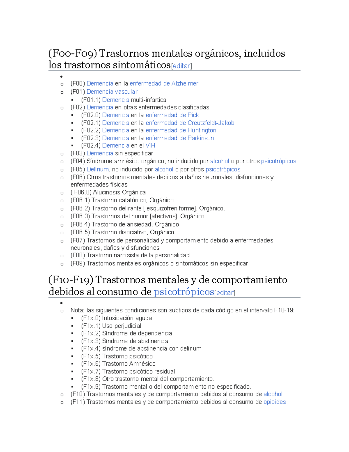 CIE 10 Trastornos Mentales - (F00-F09) Trastornos mentales orgánicos ...