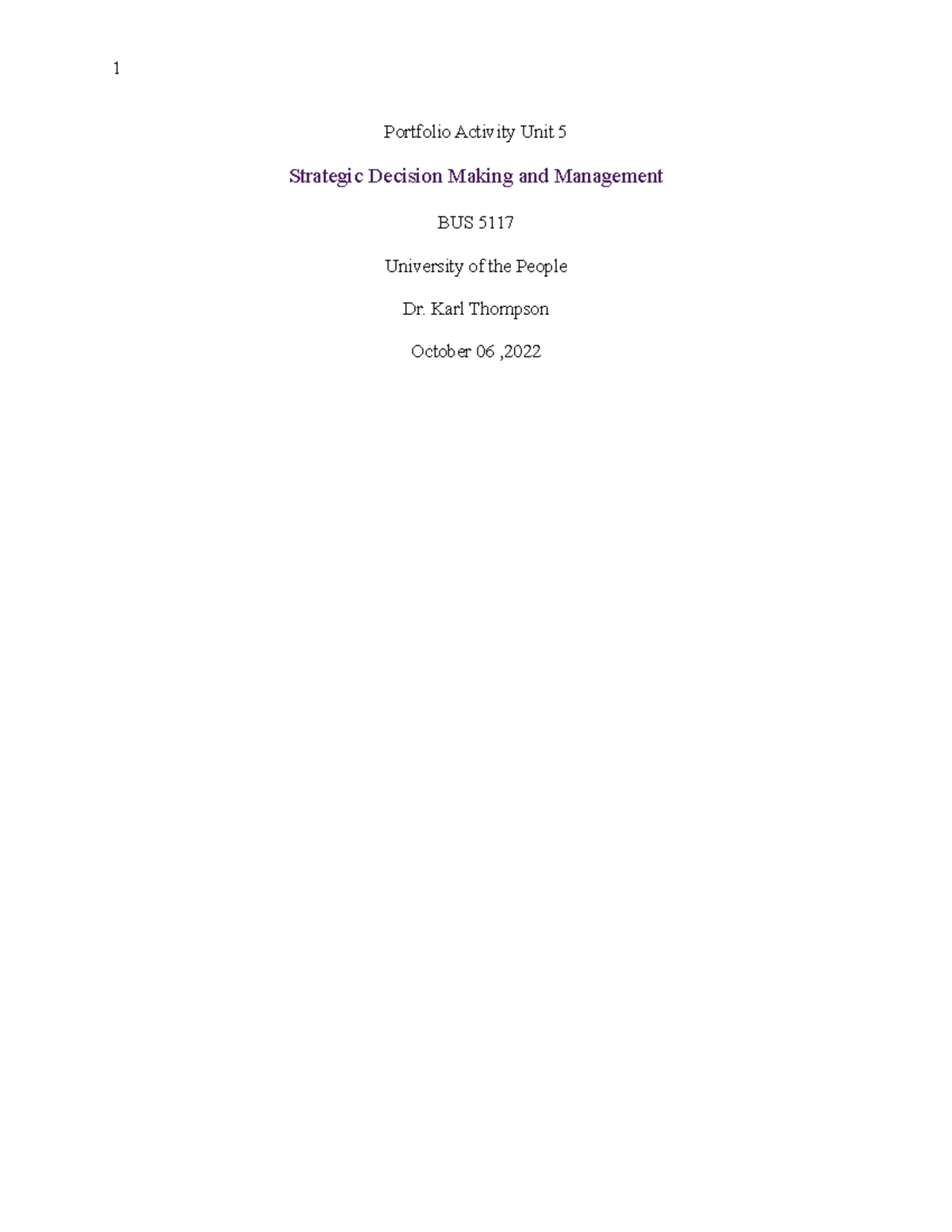 Portfolio Activity Form Unit 5 - Portfolio Activity Unit 5 Strategic ...