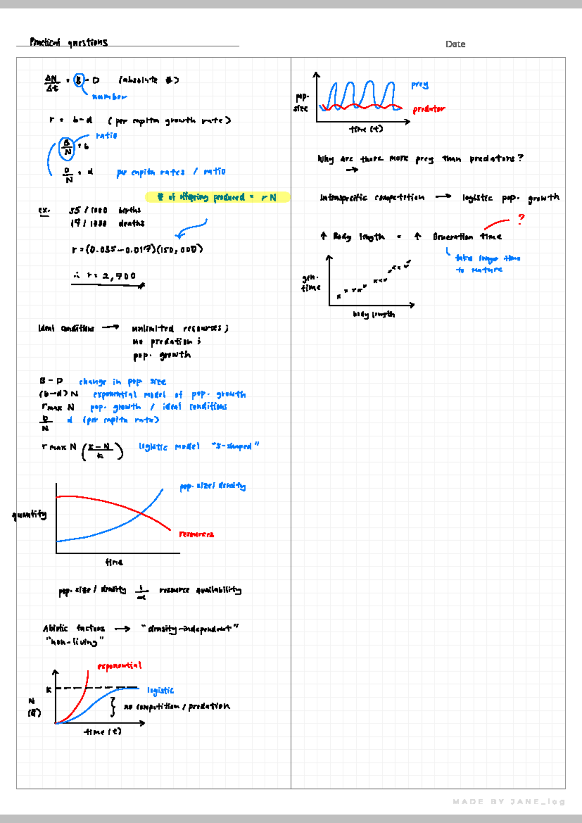 Intro Bio Notes - Practical questions 8 1 = prey BPmb absolute # pop un ...