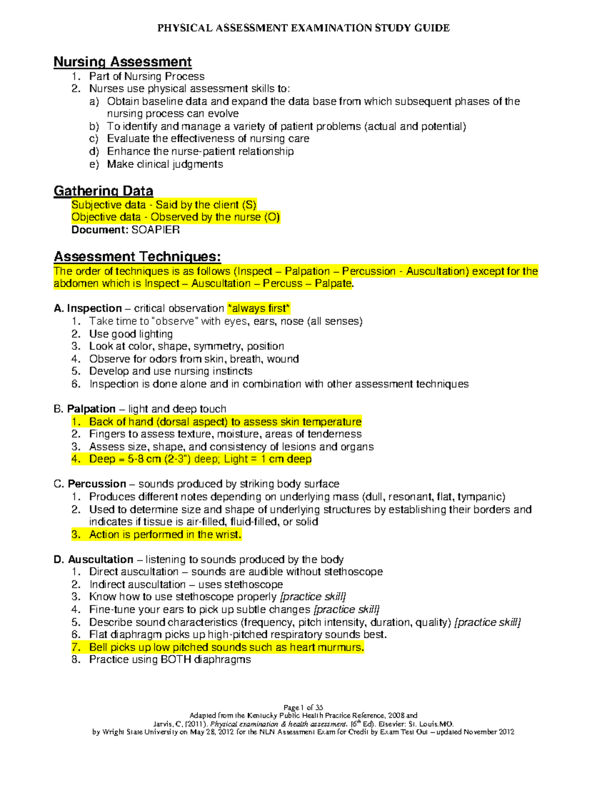 Physical Assessment Sample