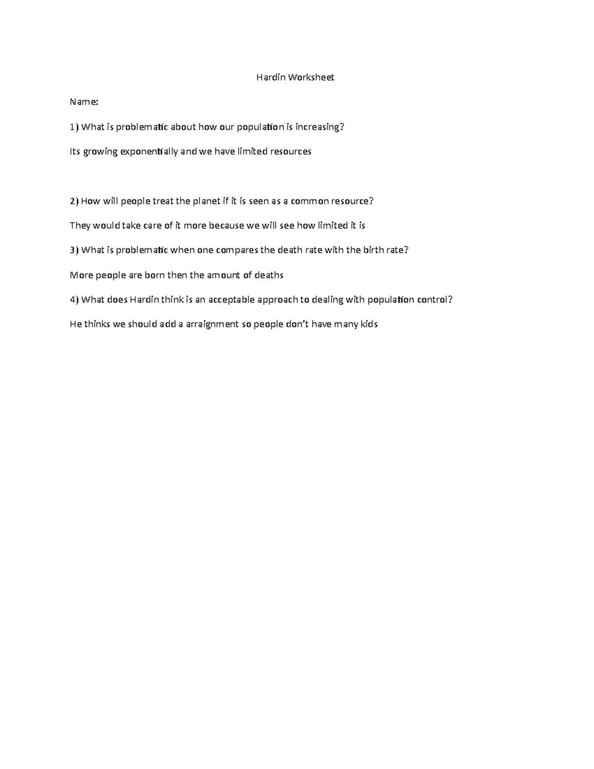 Hardin Worksheet - workshet - Hardin Worksheet Name: What is ...