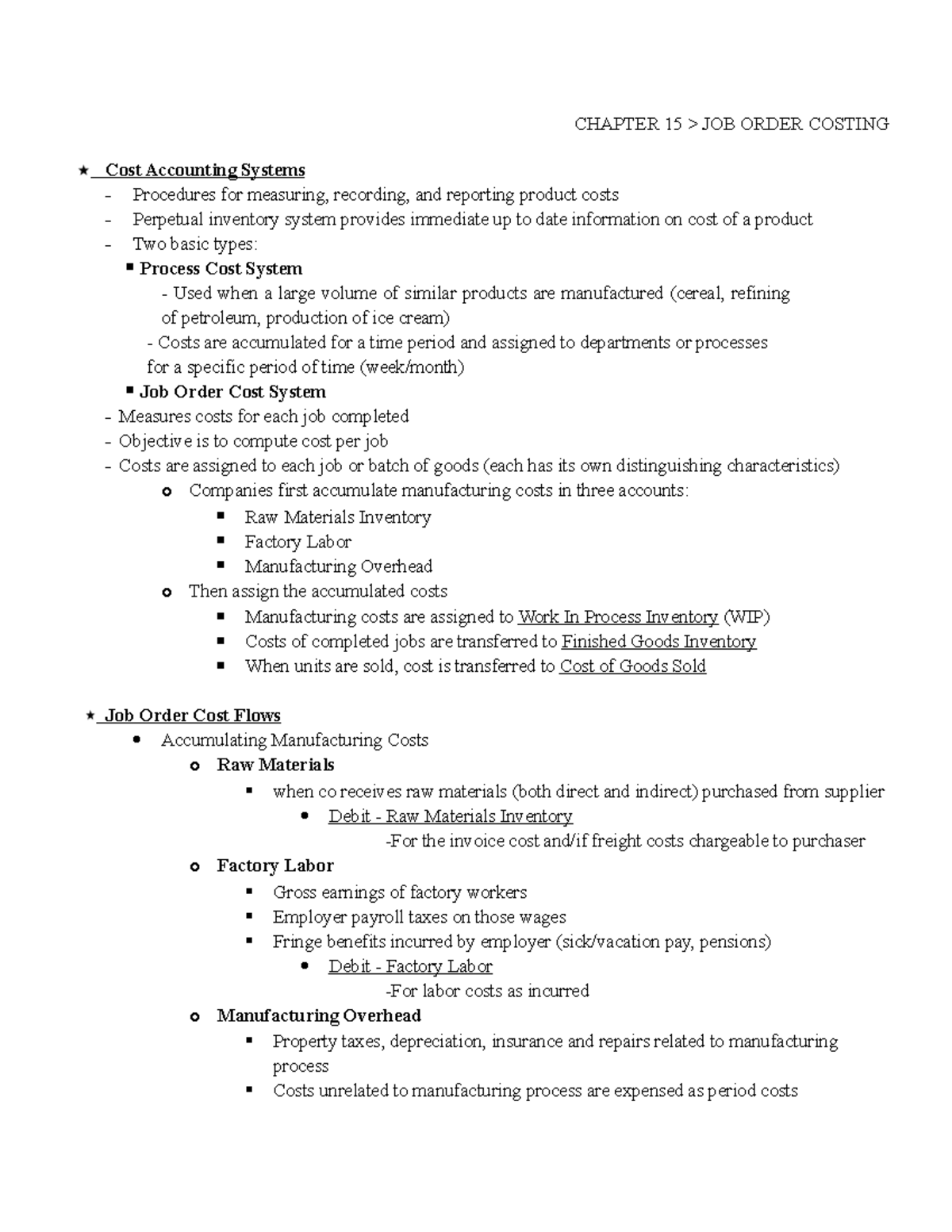 Intro To Managerial Accounting Chapter 15 Job Order Costing Summary ...