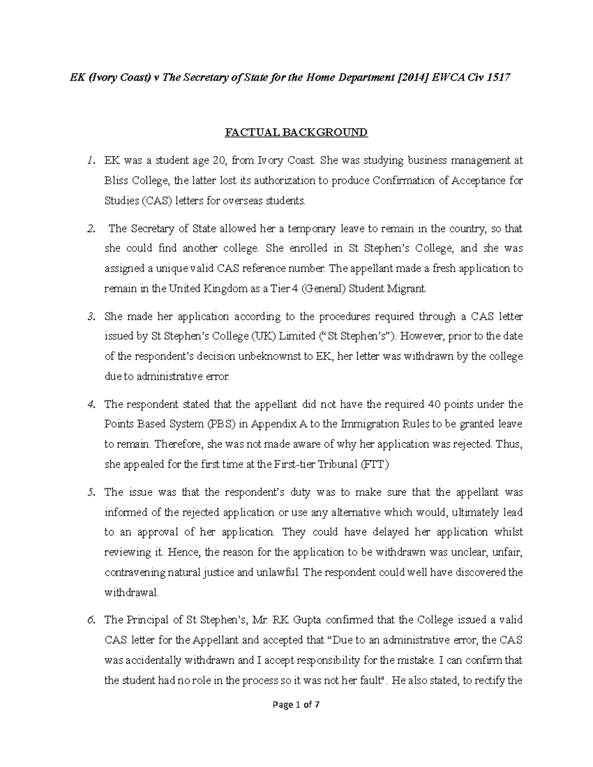 Case note exam - How to evaluate a case critically : Factual Background ...