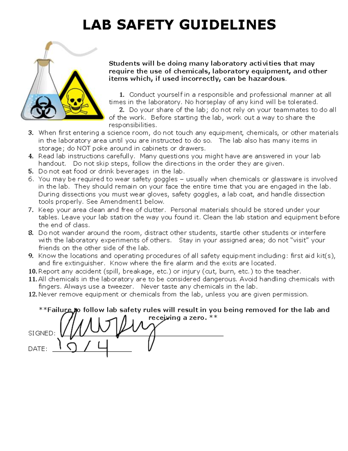 LabSafetyGuidelines LAB SAFETY GUIDELINES Students will be doing