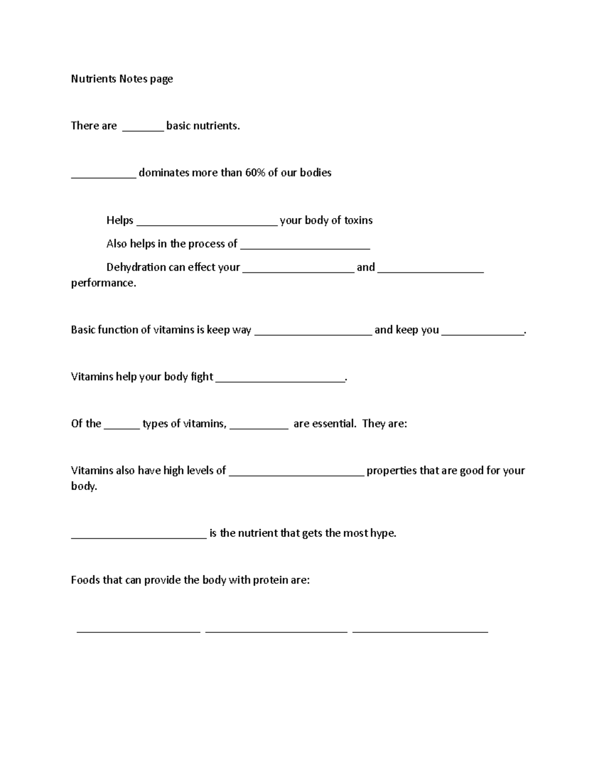 Nutrients study guide copy - Nutrients Notes page There are ...
