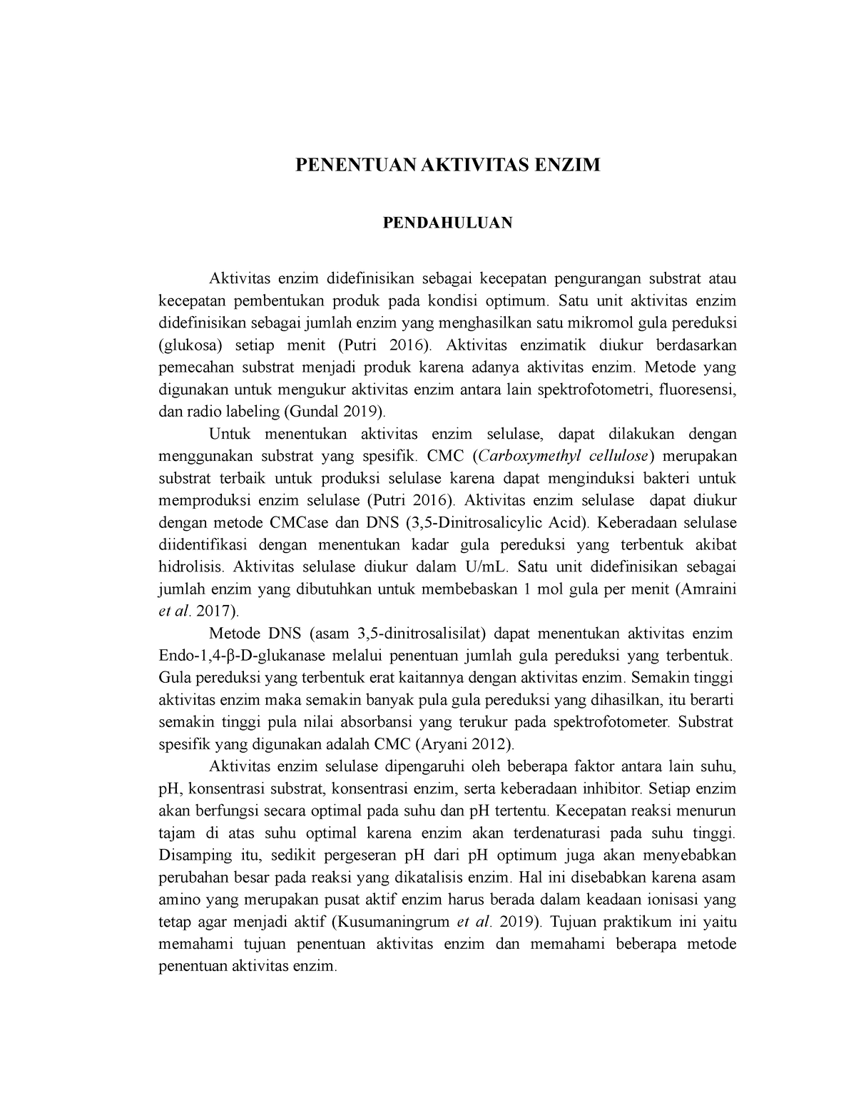 Penentuan Aktivitas Enzim - PENENTUAN AKTIVITAS ENZIM PENDAHULUAN ...