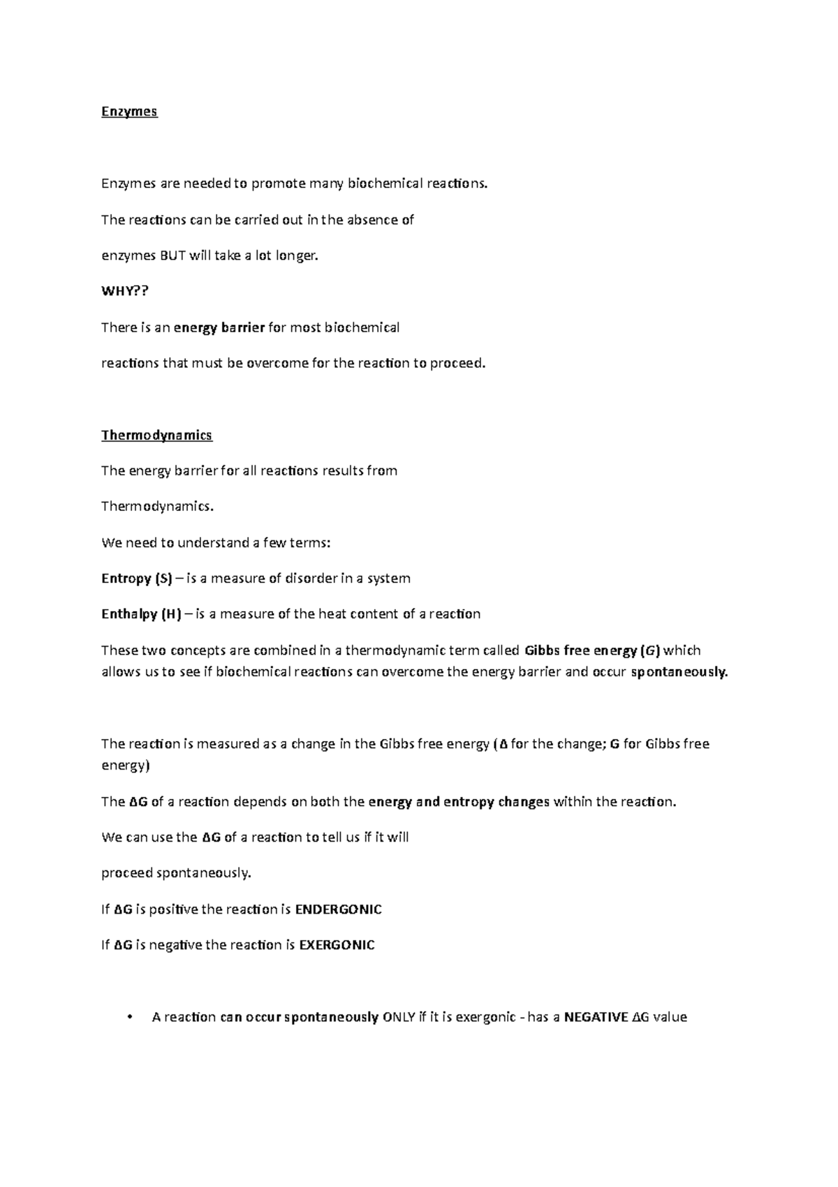 Enzymes Lecture notes 3 Enzymes Enzymes are needed to promote many