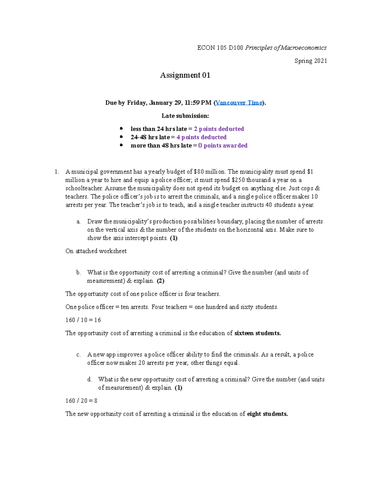 Econ 105 D100 Assignment 1 Econ 105 D100 Principles Of Macroeconomics