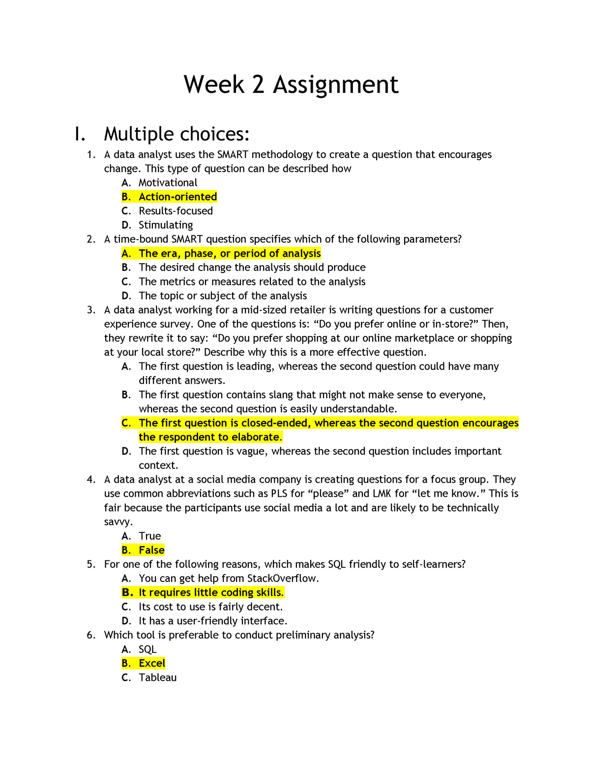 assignment for business analyst