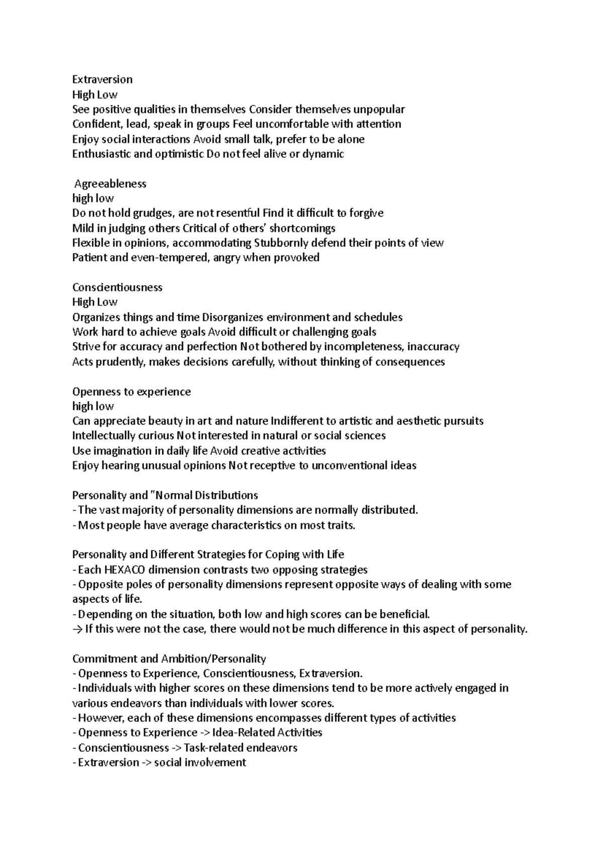 Extraversion - Abnormal Psychology - Extraversion High Low See positive ...