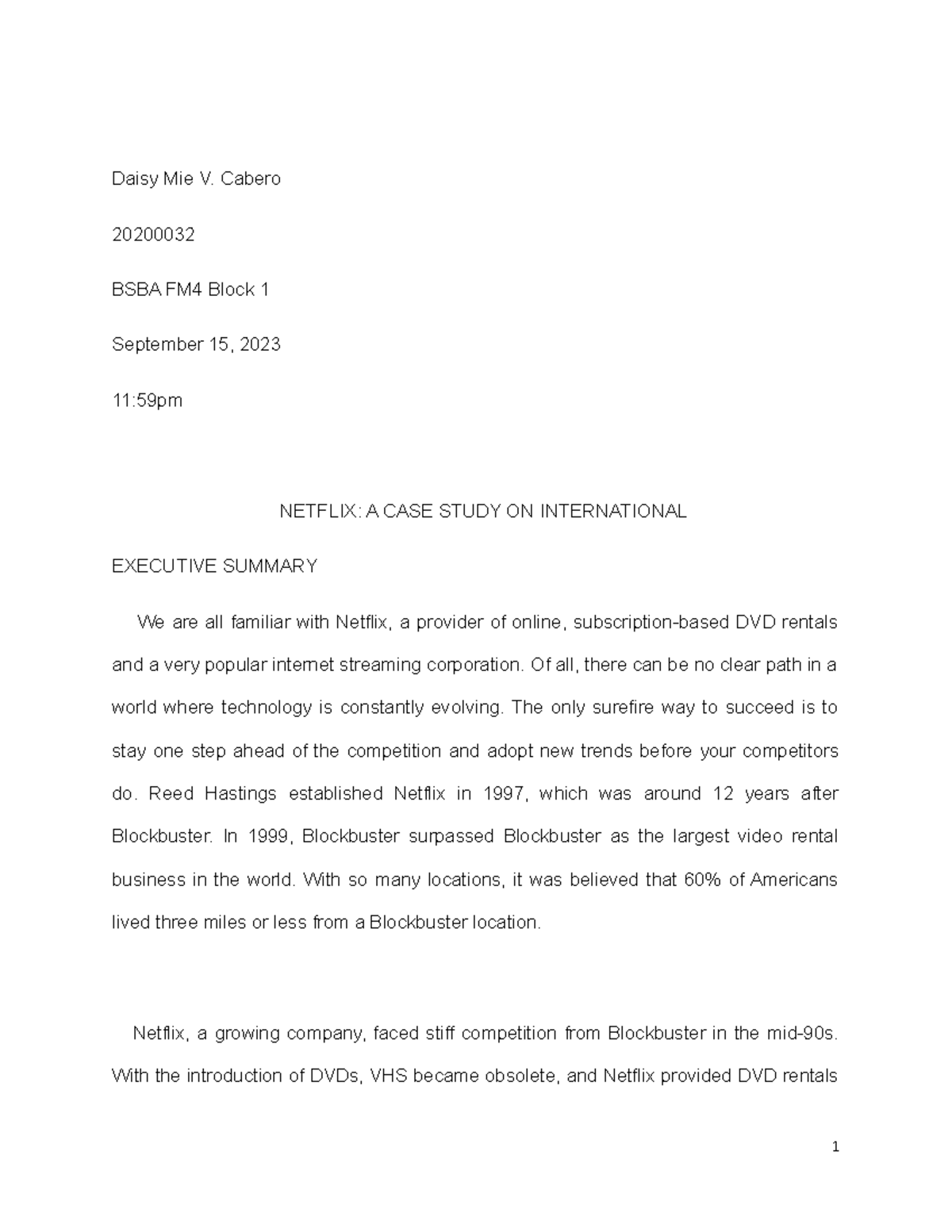 CASE Study 2 - Daisy Mie V. Cabero 20200032 BSBA FM4 Block 1 September ...