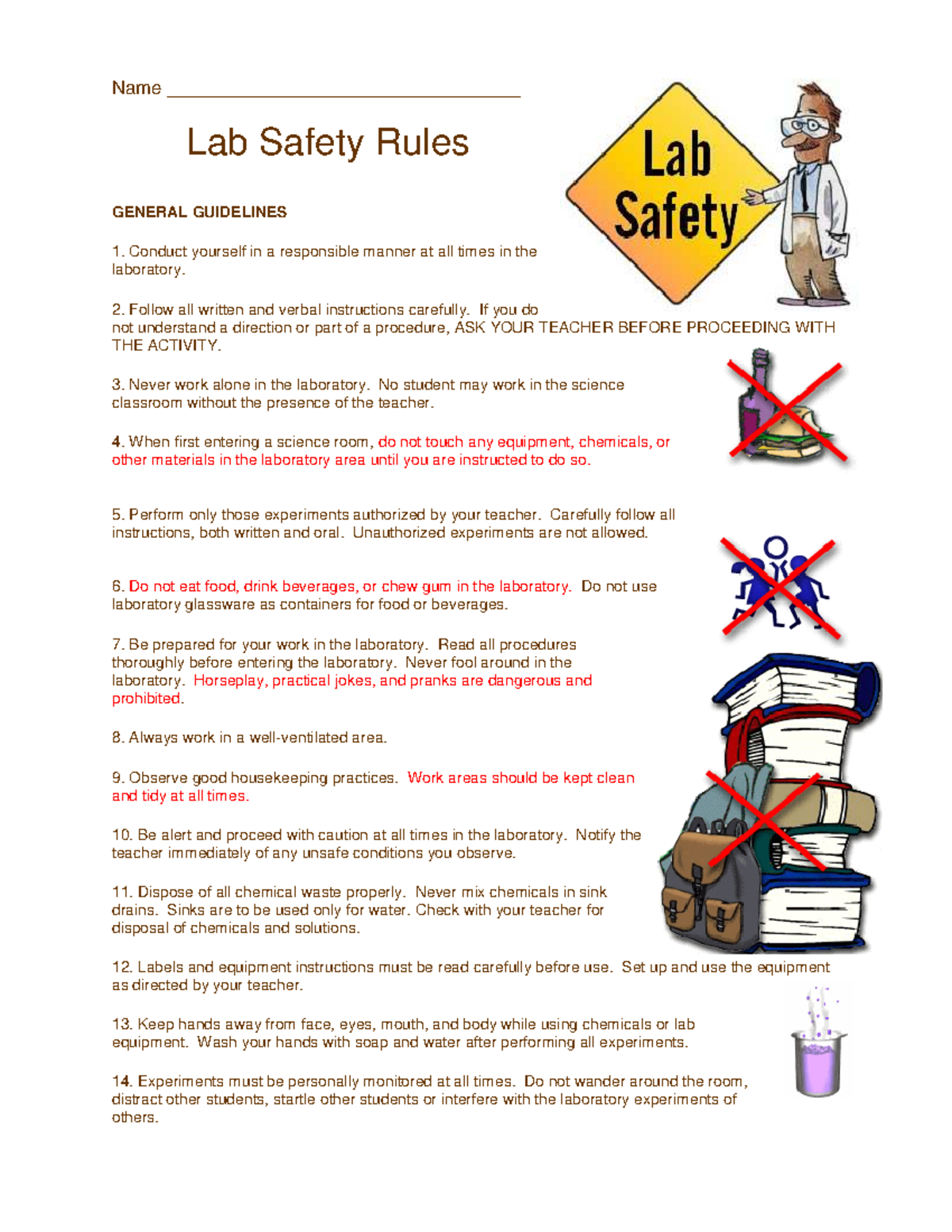 Safety Rules Contract Name __________________________________ Lab