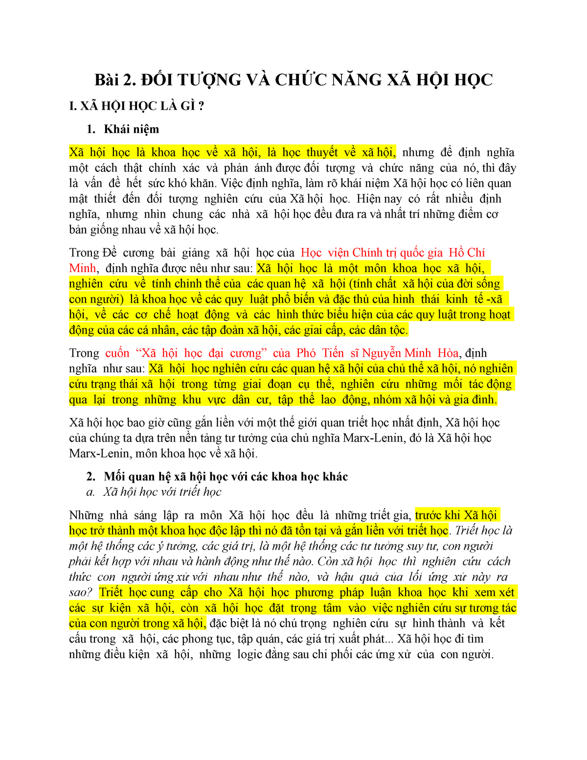 Bài 2 ĐỐI TƯỢNG VÀ CHỨC NĂNG XÃ HỘI HỌC - Bài 2. ĐỐI TƯỢNG VÀ CHỨC NĂNG XÃ HỘI HỌC I. XÃ HỘI HỌC LÀ - Studocu