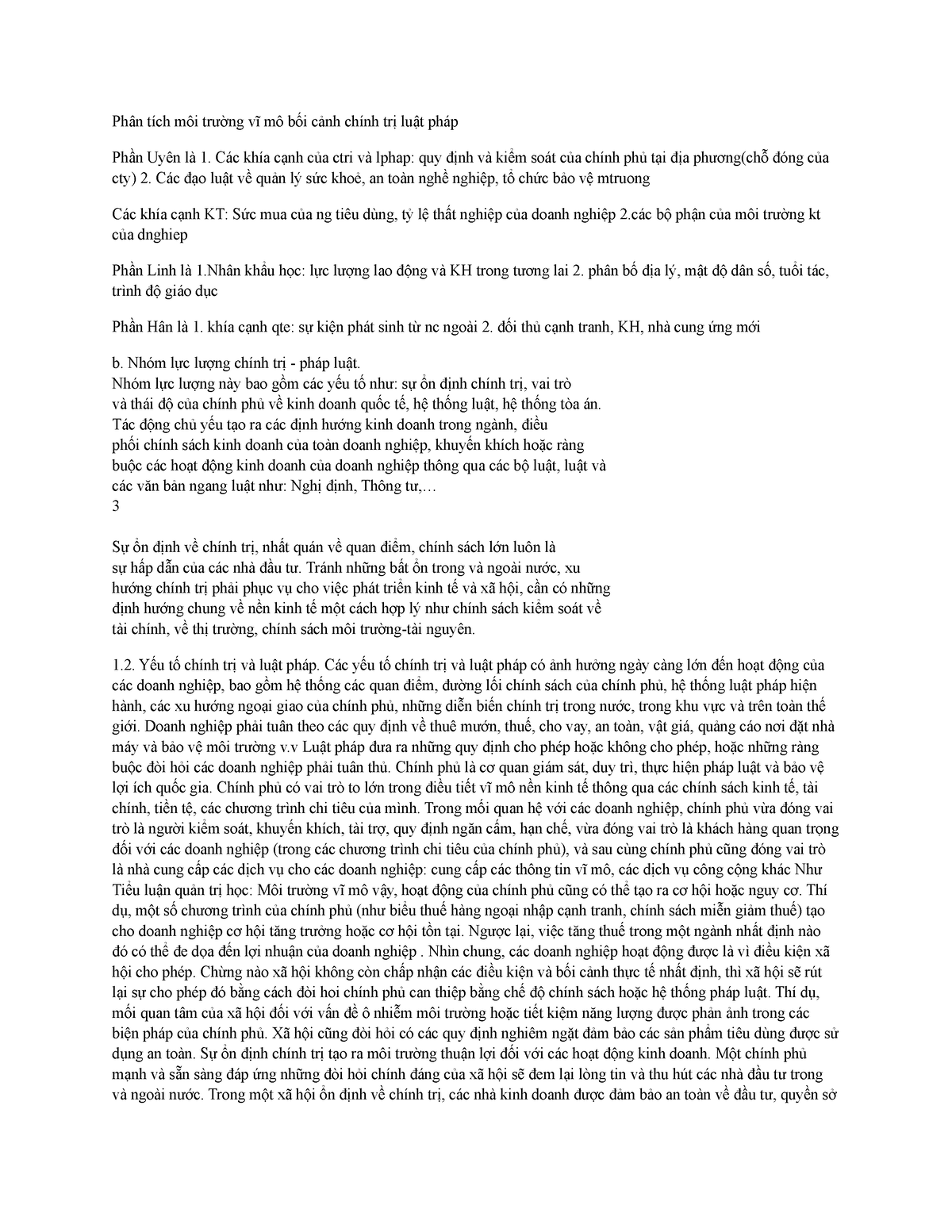 Phân tích môi trường vĩ mô bối cảnh chính trị luật pháp ảnh hưởng tới doanh nghiệp - Phân tích môi - Studocu