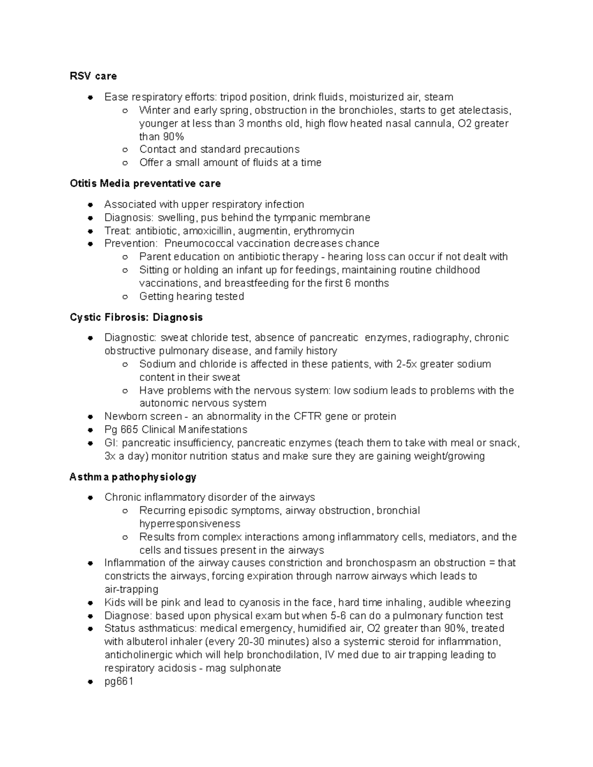 Study Guide Peds Exam 2 - Peds - RSV care Ease respiratory efforts ...
